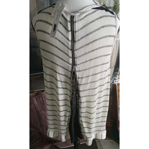 August Silk Blouse Size L Zip Back Lace White/Black NEW - Picture 6 of 13